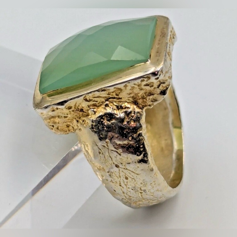 Sterling Silver Vermeil 925 Green Chalcedony Cocktail Ring